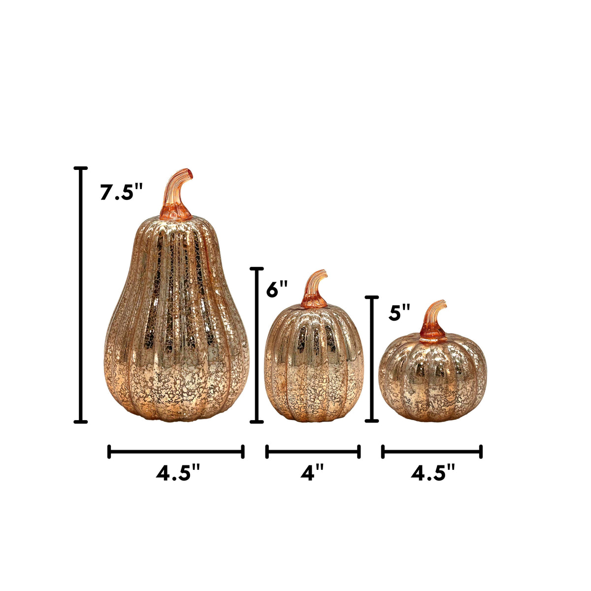 Battery-Operated Gold Mercury Glass Pumpkins - Set of 3