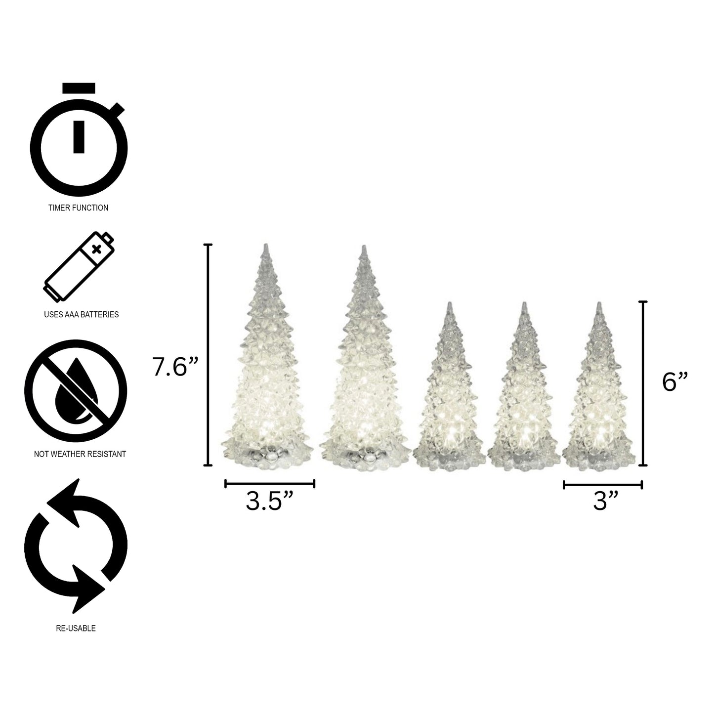 Battery Operated LED Crystal Trees - Set of 5