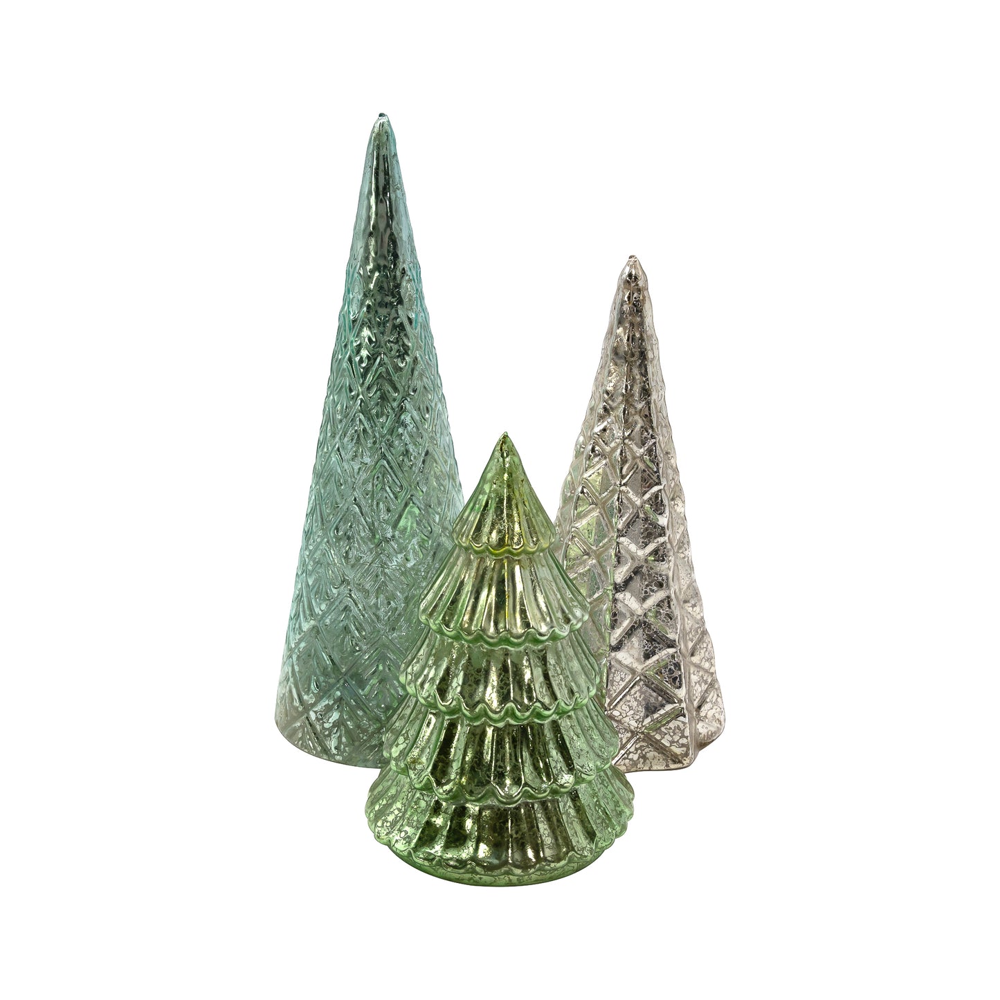 Battery-Operated LED Green & Silver Trees - Set of 3