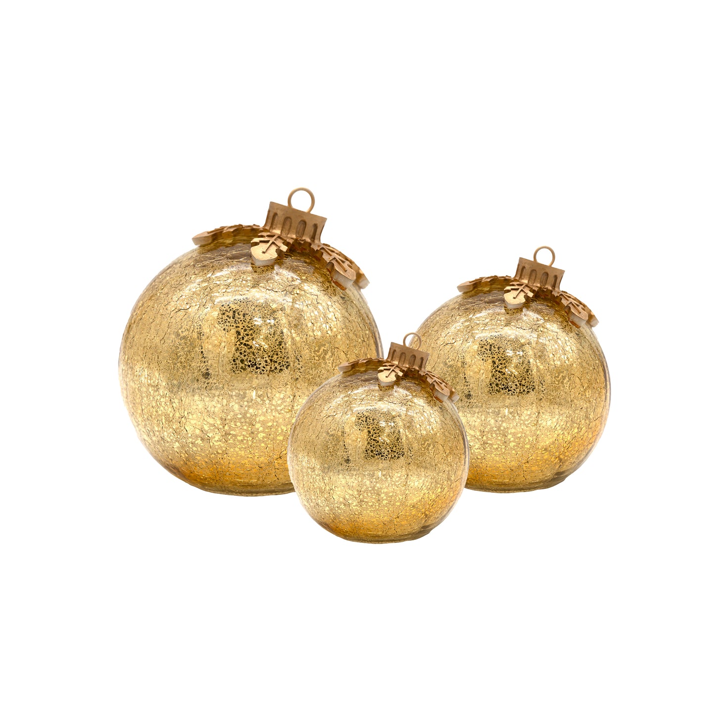 Battery Operated Gold Glass Tabletop Christmas Ornaments - Set of 3