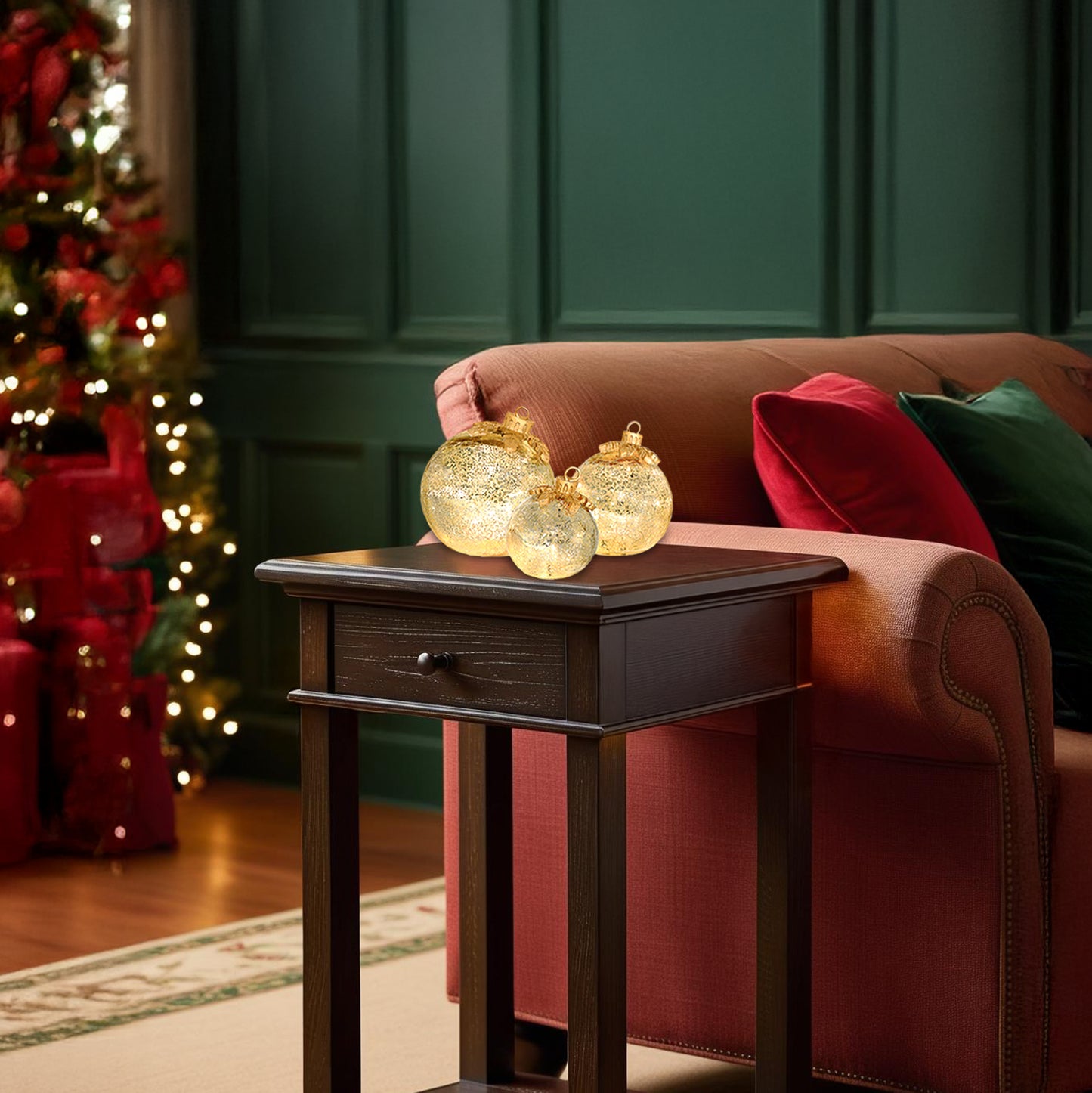 Battery Operated Gold Glass Tabletop Christmas Ornaments - Set of 3