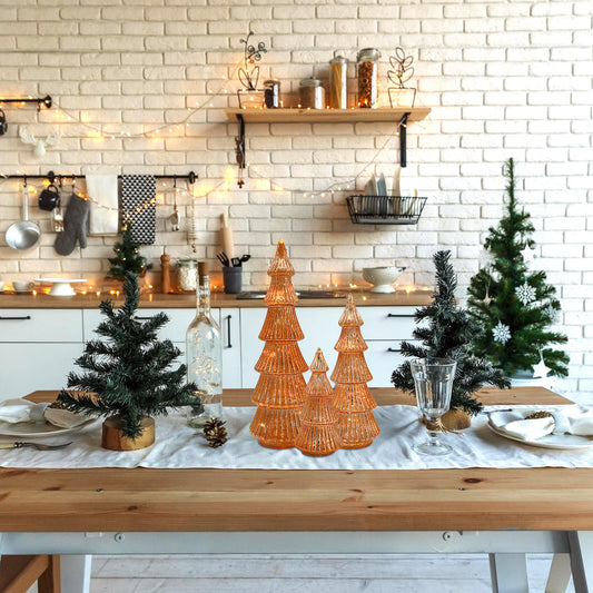 Battery-Operated Copper Trees - Set of 3