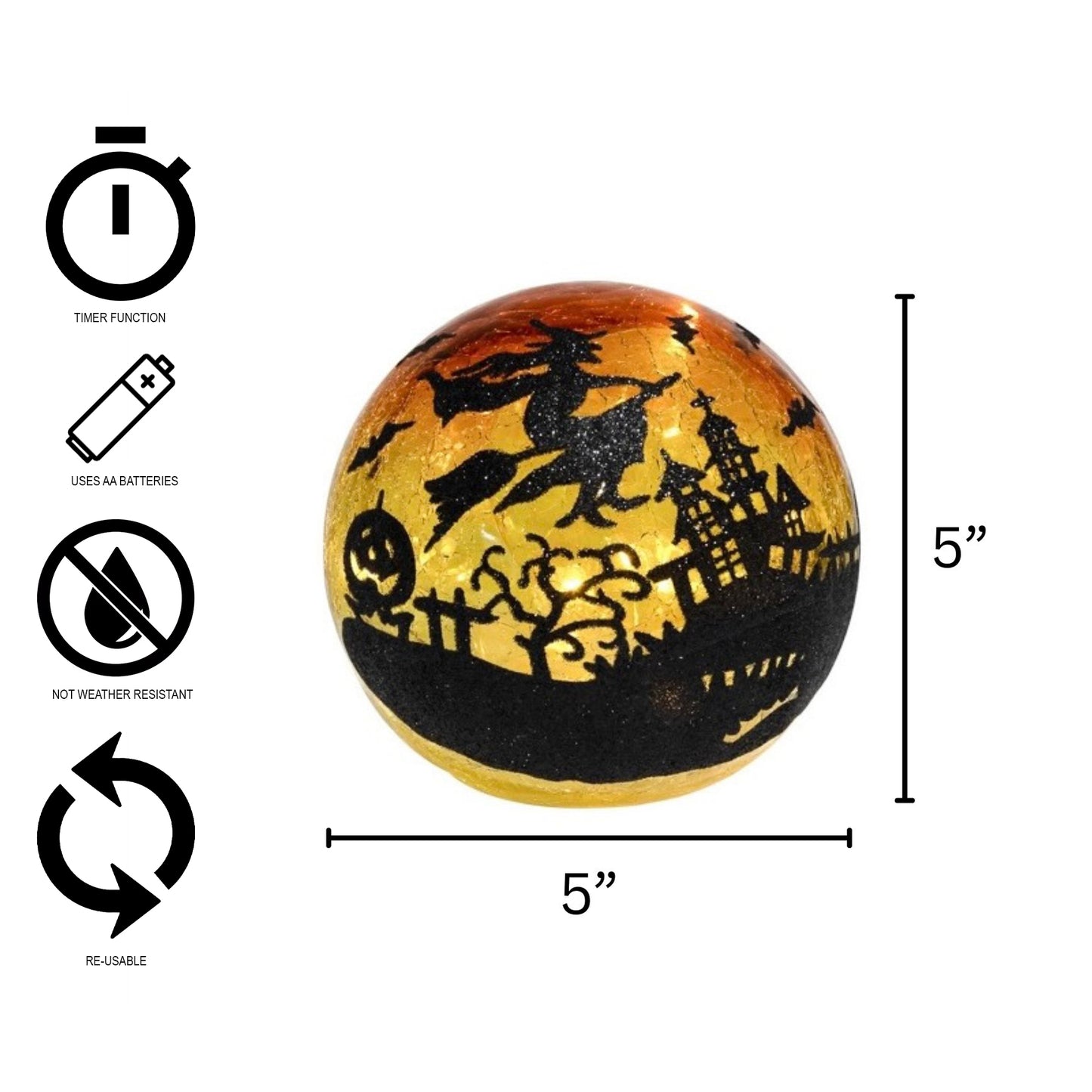 Battery-Operated Lighted LED Halloween Glass Globe