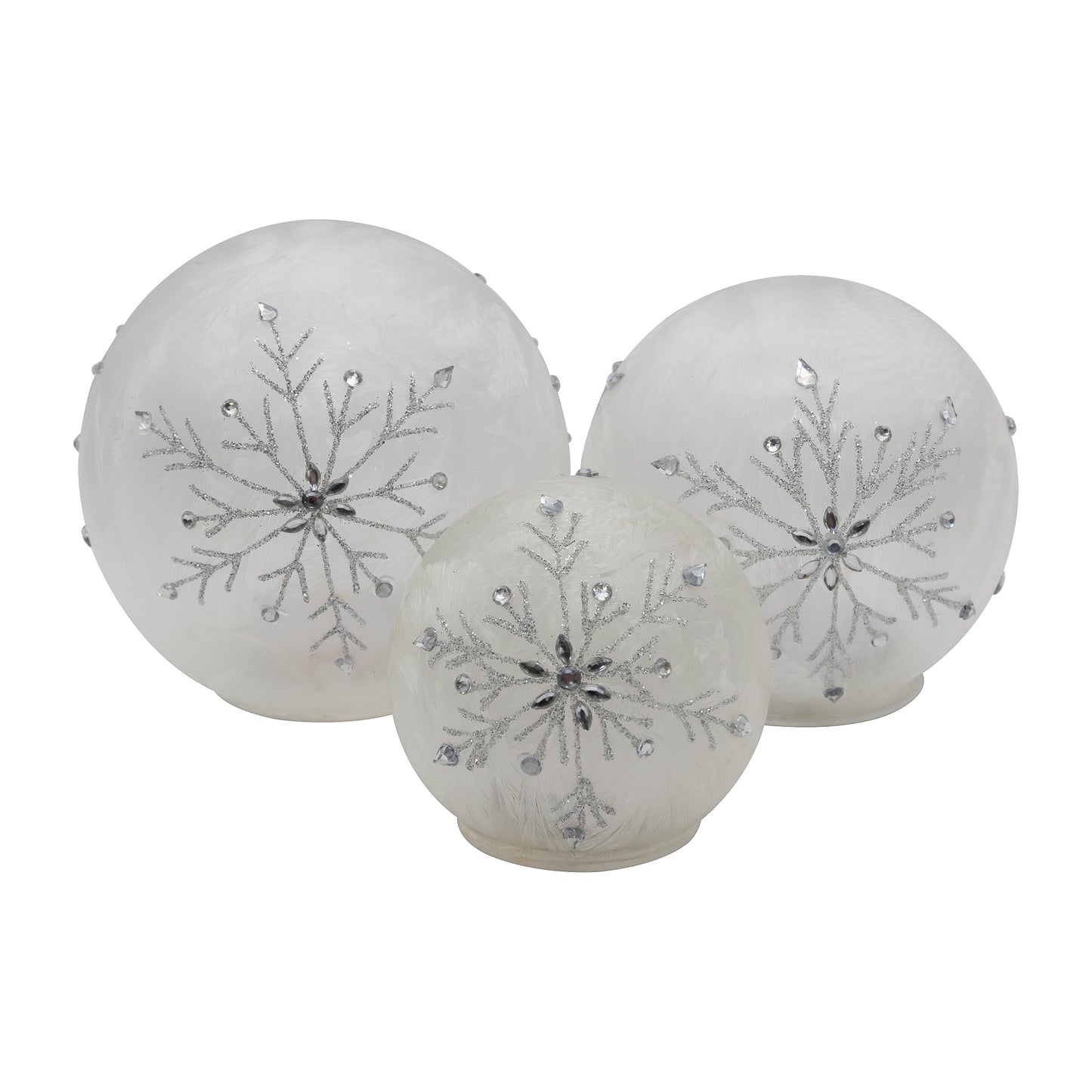 Battery-Operated Glass Snowflake Globes - Set of 3