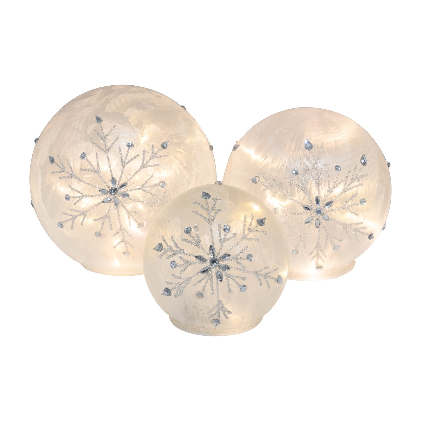 Battery-Operated Glass Snowflake Globes - Set of 3