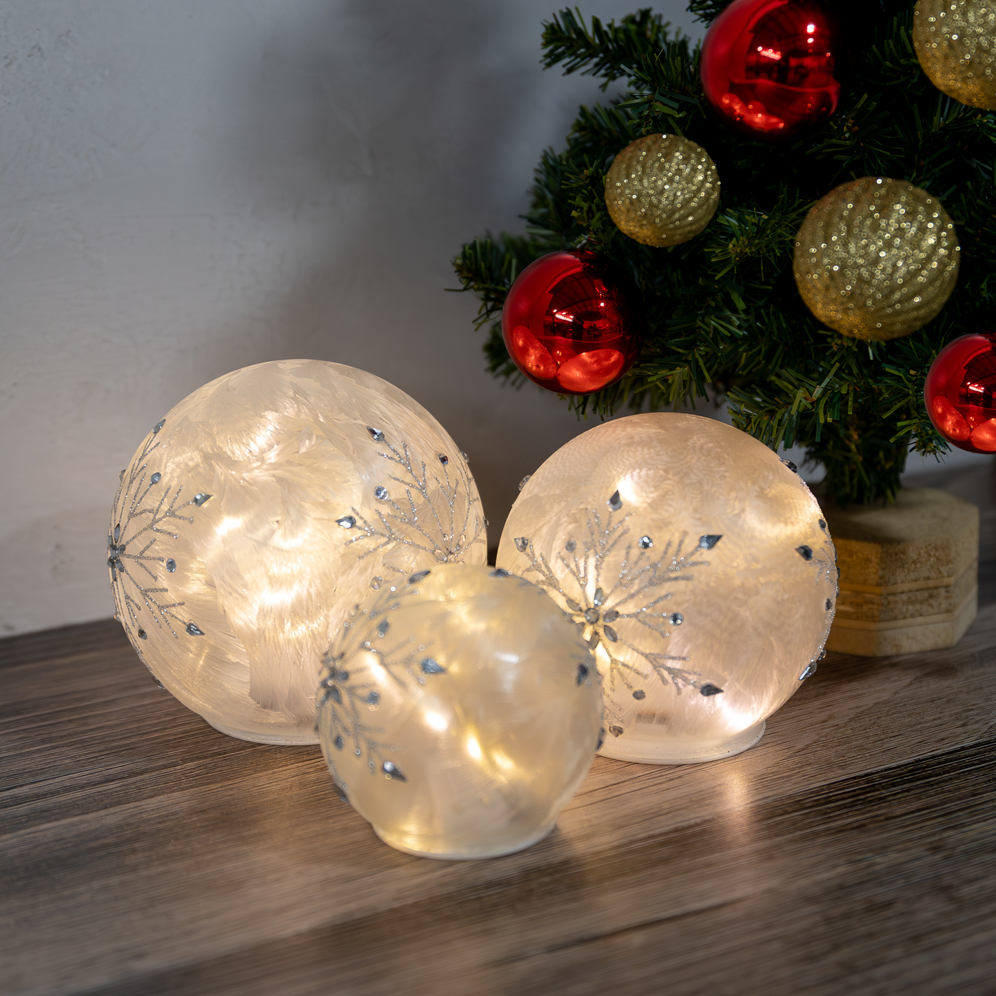 Battery-Operated Glass Snowflake Globes - Set of 3