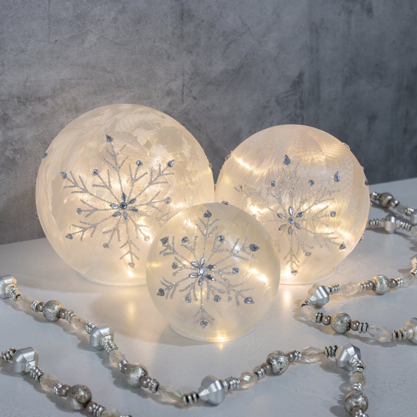 Battery-Operated Glass Snowflake Globes - Set of 3