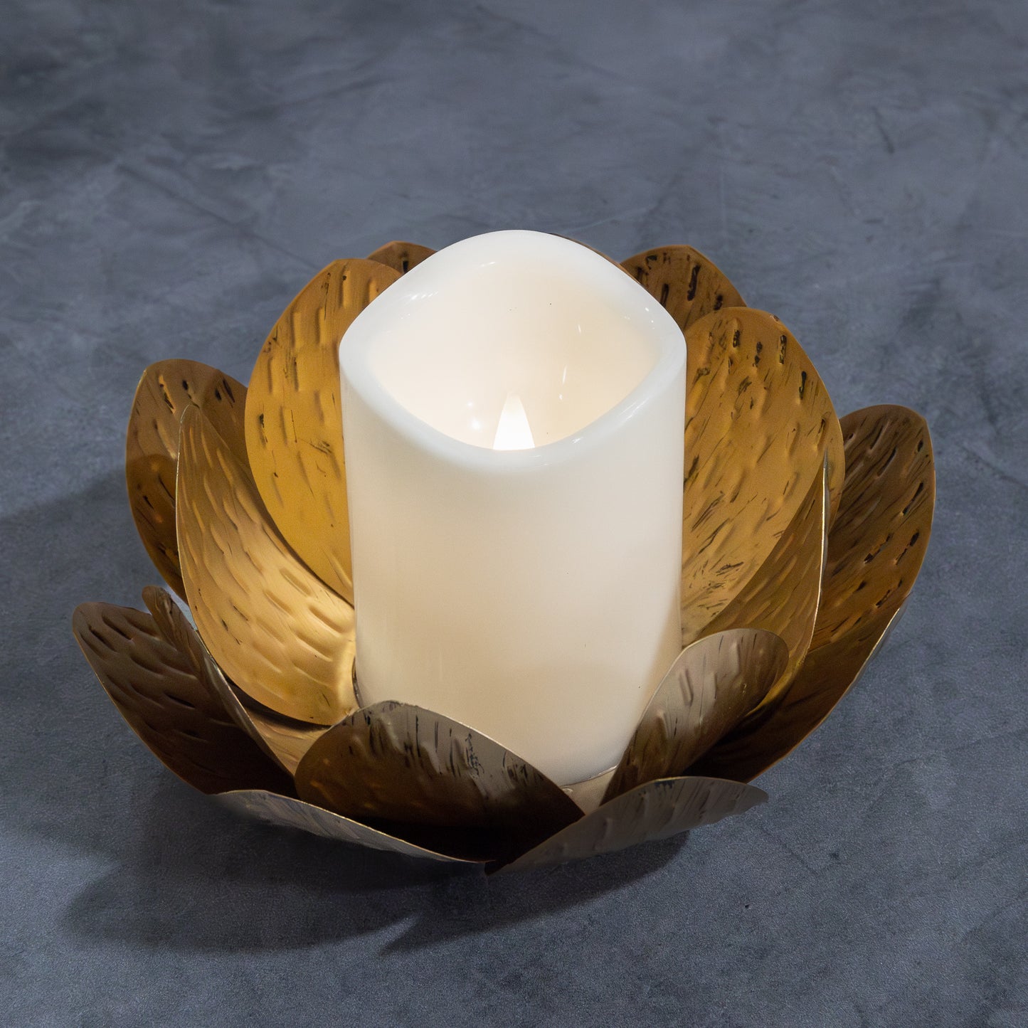 Gold Lotus Metal Candleholder with Battery-Operated LED Candle