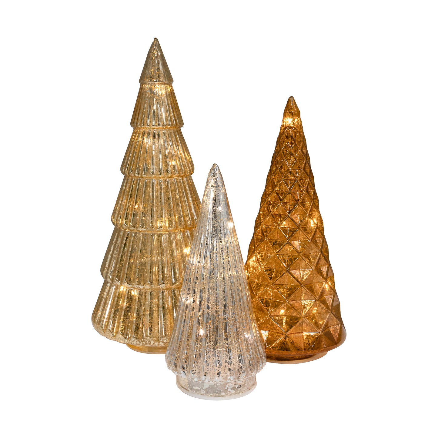 Battery-Operated Gold, Bronze & Silver Trees - Set of 3