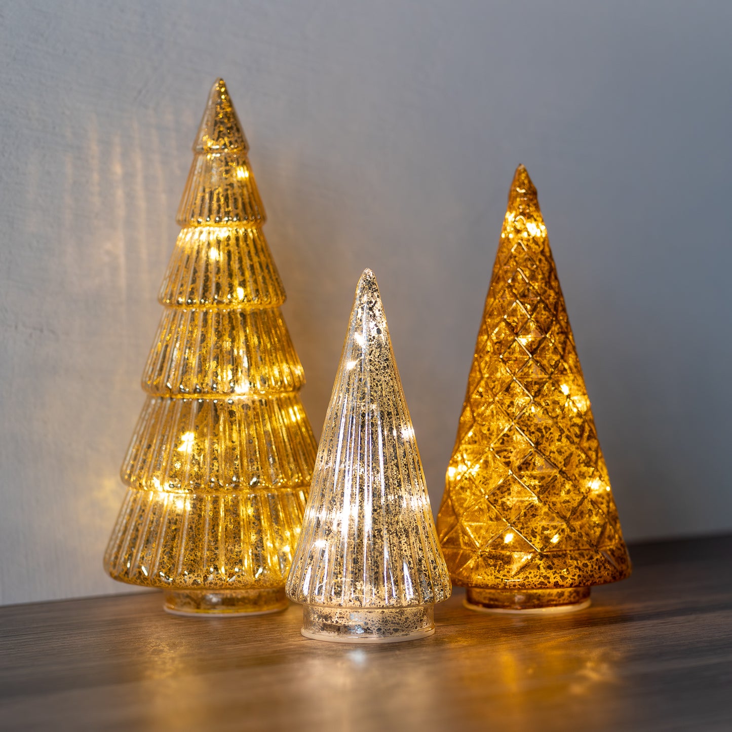 Battery-Operated Gold, Bronze & Silver Trees - Set of 3