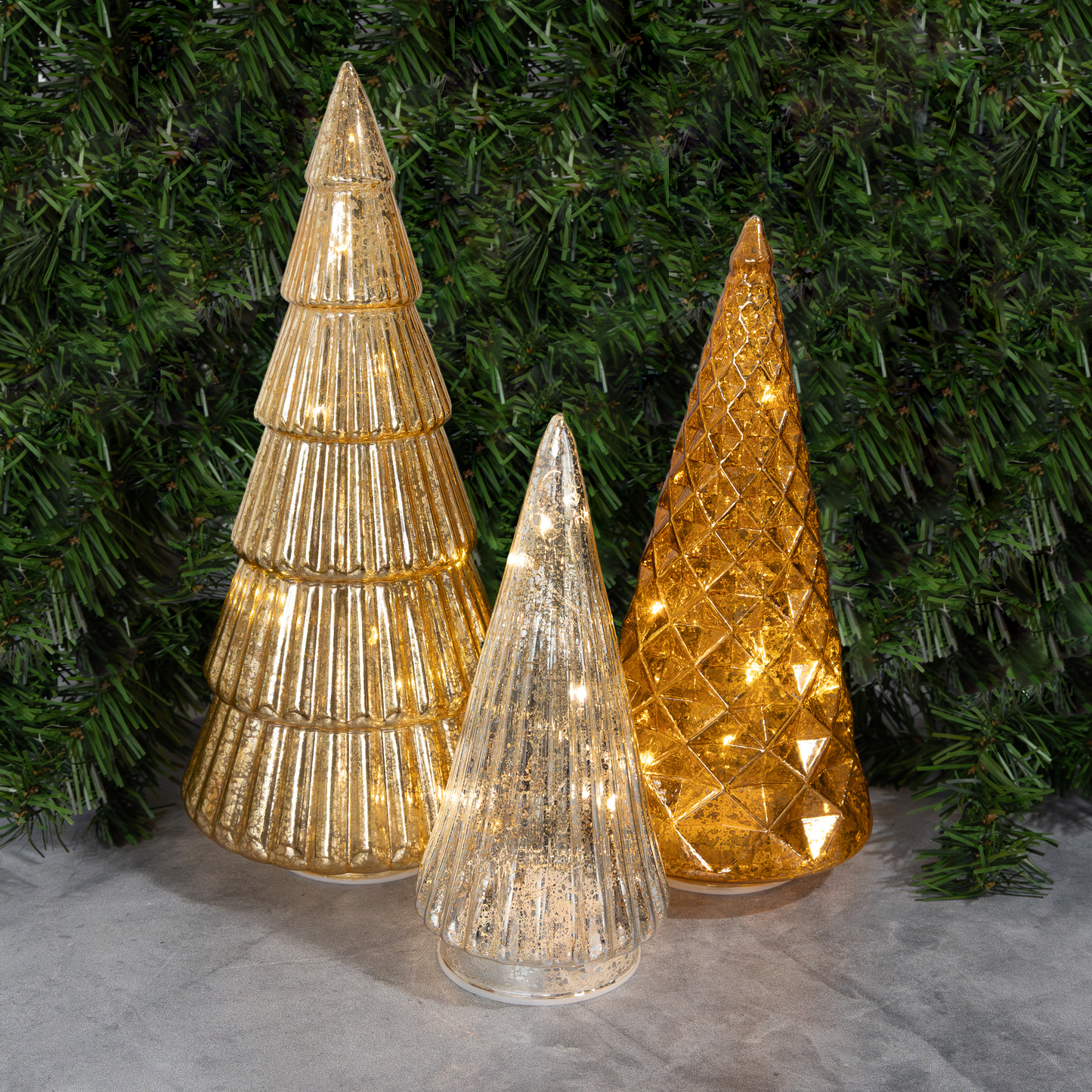 Battery-Operated Gold, Bronze & Silver Trees - Set of 3
