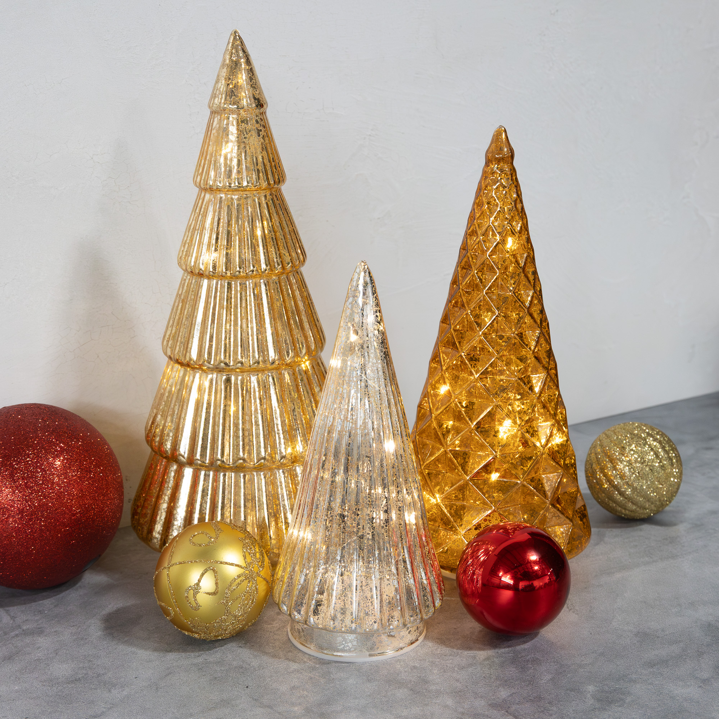 Battery-Operated Gold, Bronze & Silver Trees - Set of 3