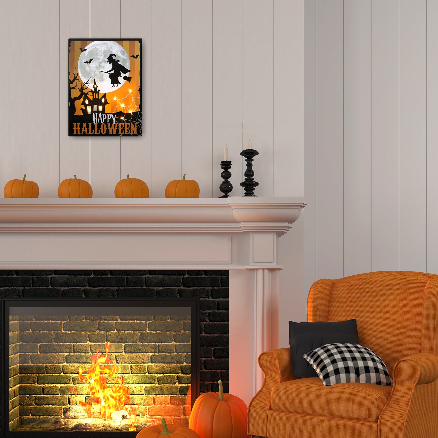 Battery-Operated Lighted Wall Art - Happy Halloween Witch