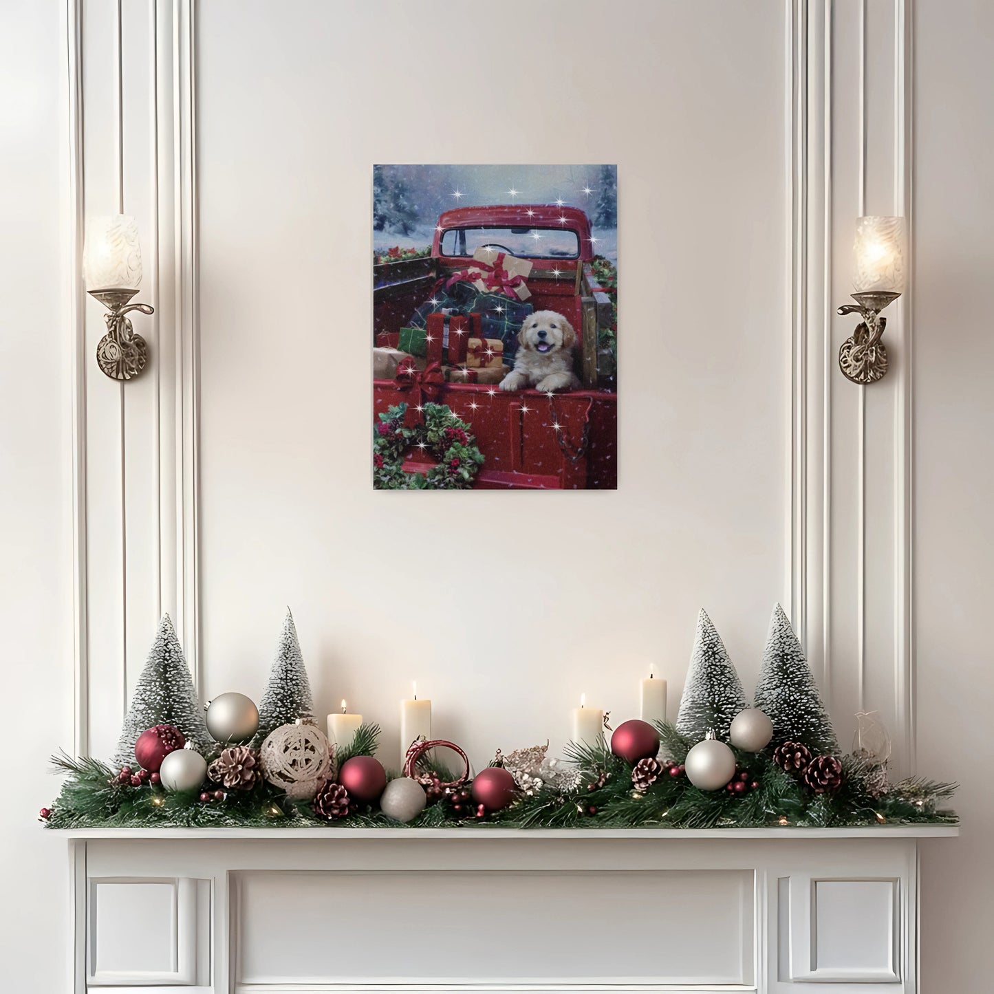 Battery Operated Lighted Wall Art - Christmas Puppy