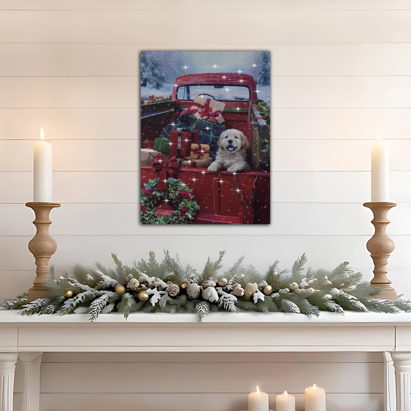 Battery Operated Lighted Wall Art - Christmas Puppy