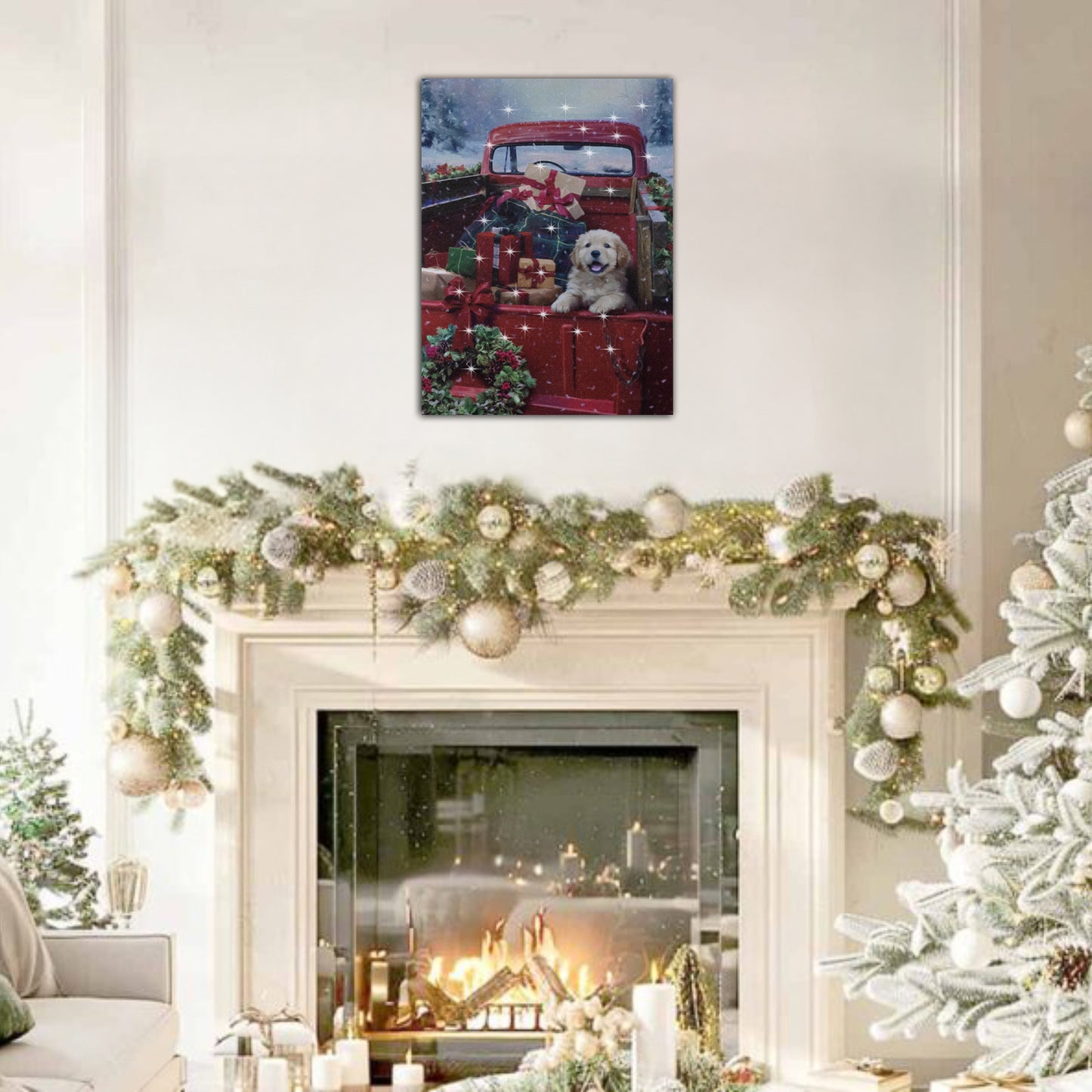 Battery Operated Lighted Wall Art - Christmas Puppy