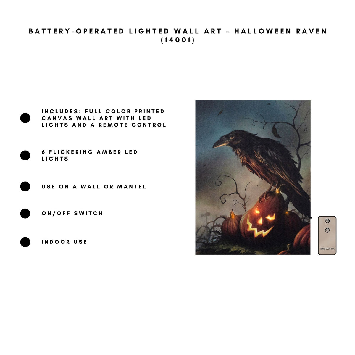 Battery-Operated Lighted Wall Art - Halloween Raven