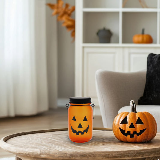 Battery-Operated Flame-Effect Jack O' Lantern Mason Jar