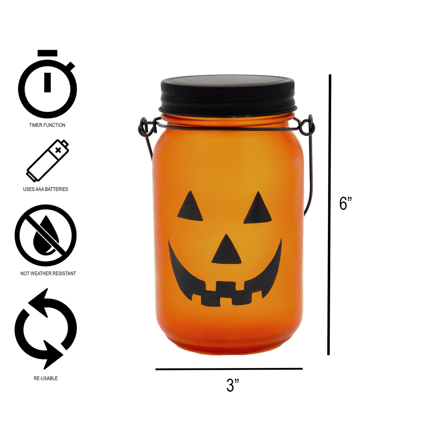 Battery-Operated Flame-Effect Jack O' Lantern Mason Jar