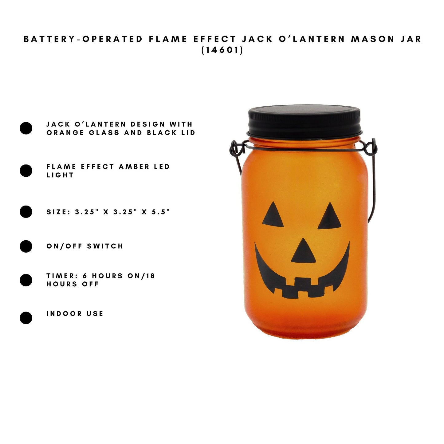 Battery-Operated Flame-Effect Jack O' Lantern Mason Jar