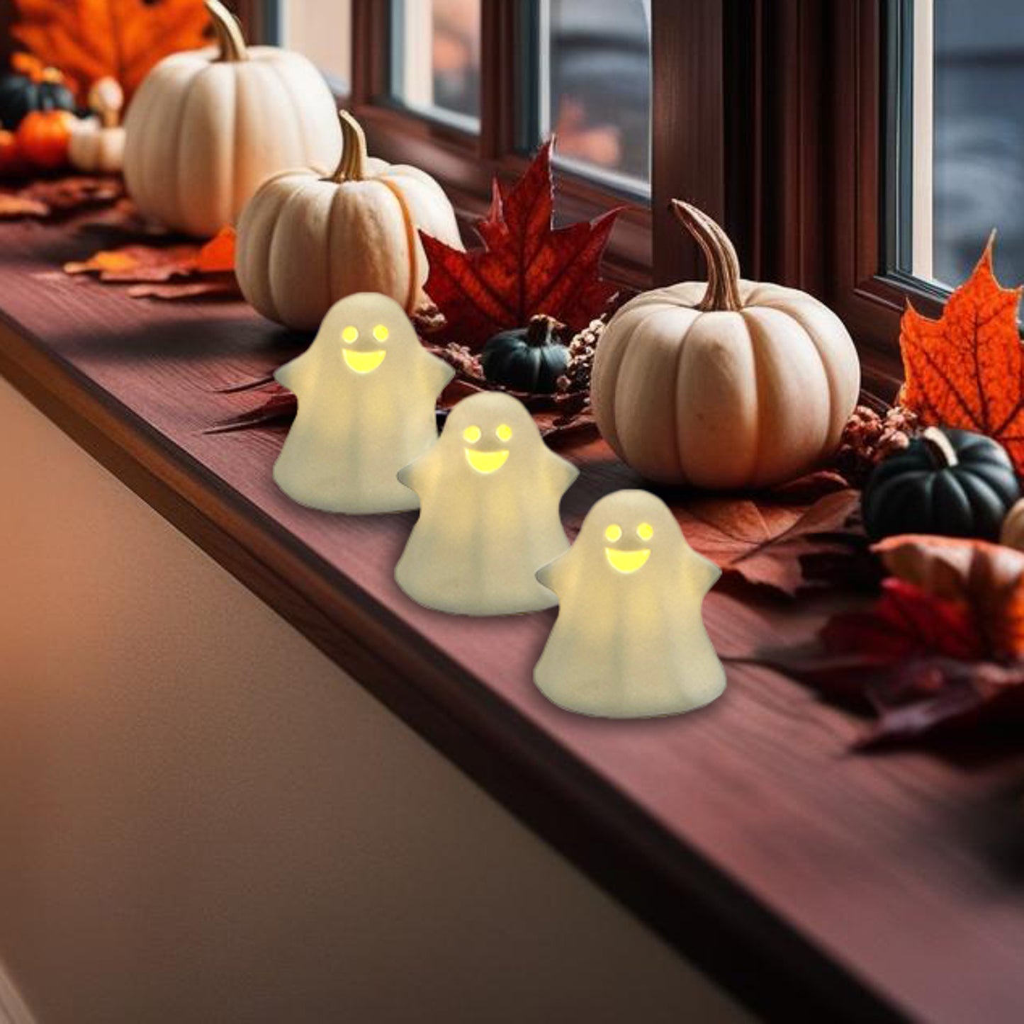 Battery Operated Ceramic Ghosts - Set of 3