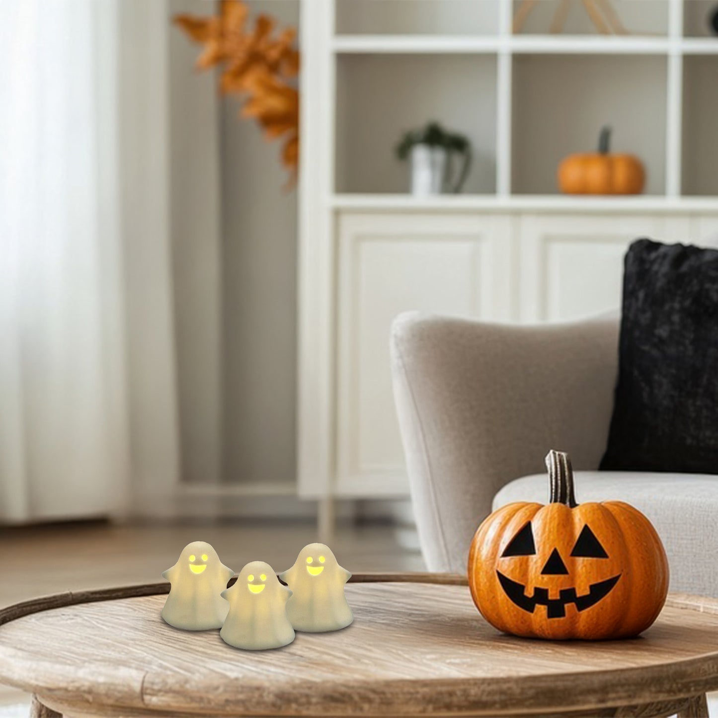 Battery Operated Ceramic Ghosts - Set of 3