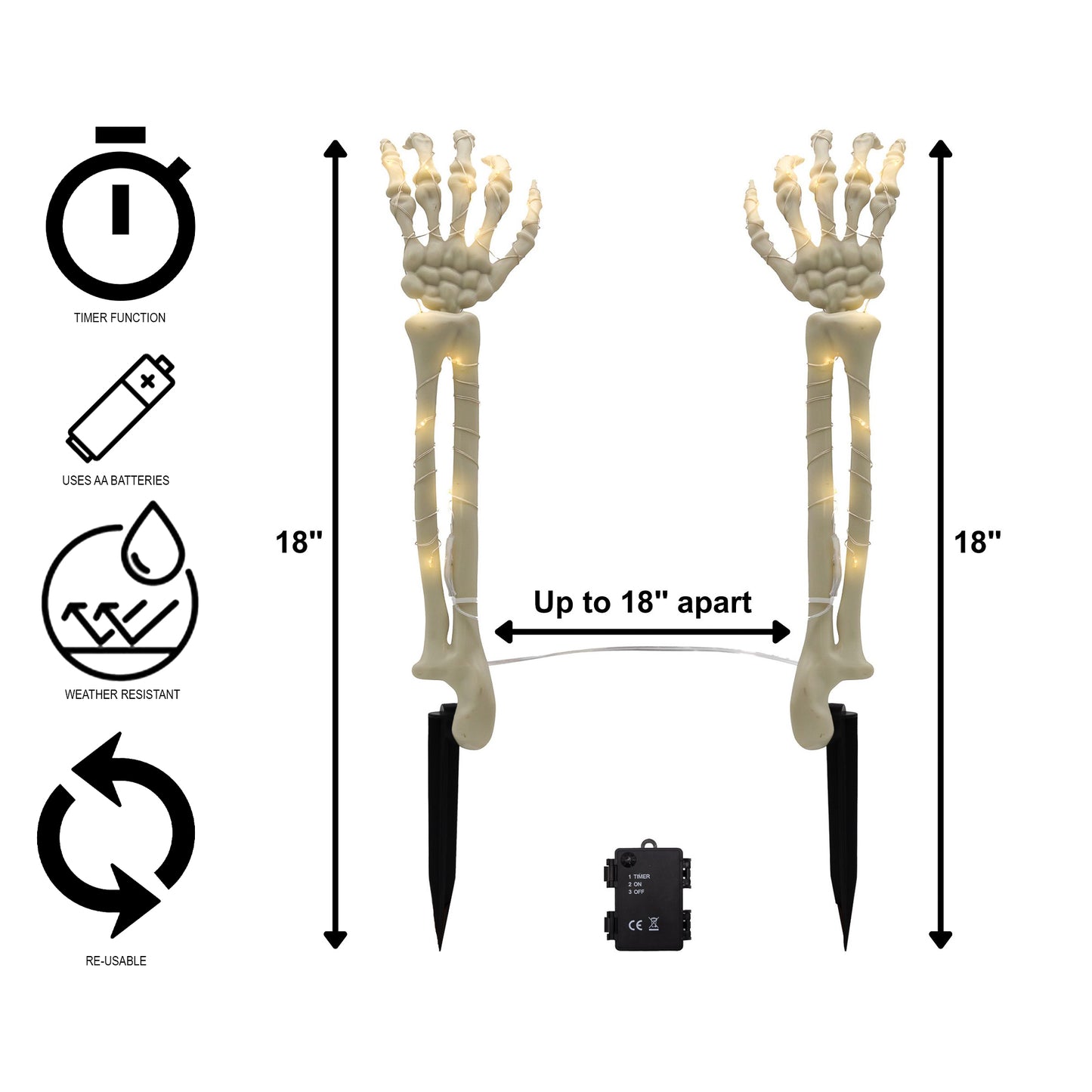 Battery-Operated Lighted Skeleton Arms - Set of 2