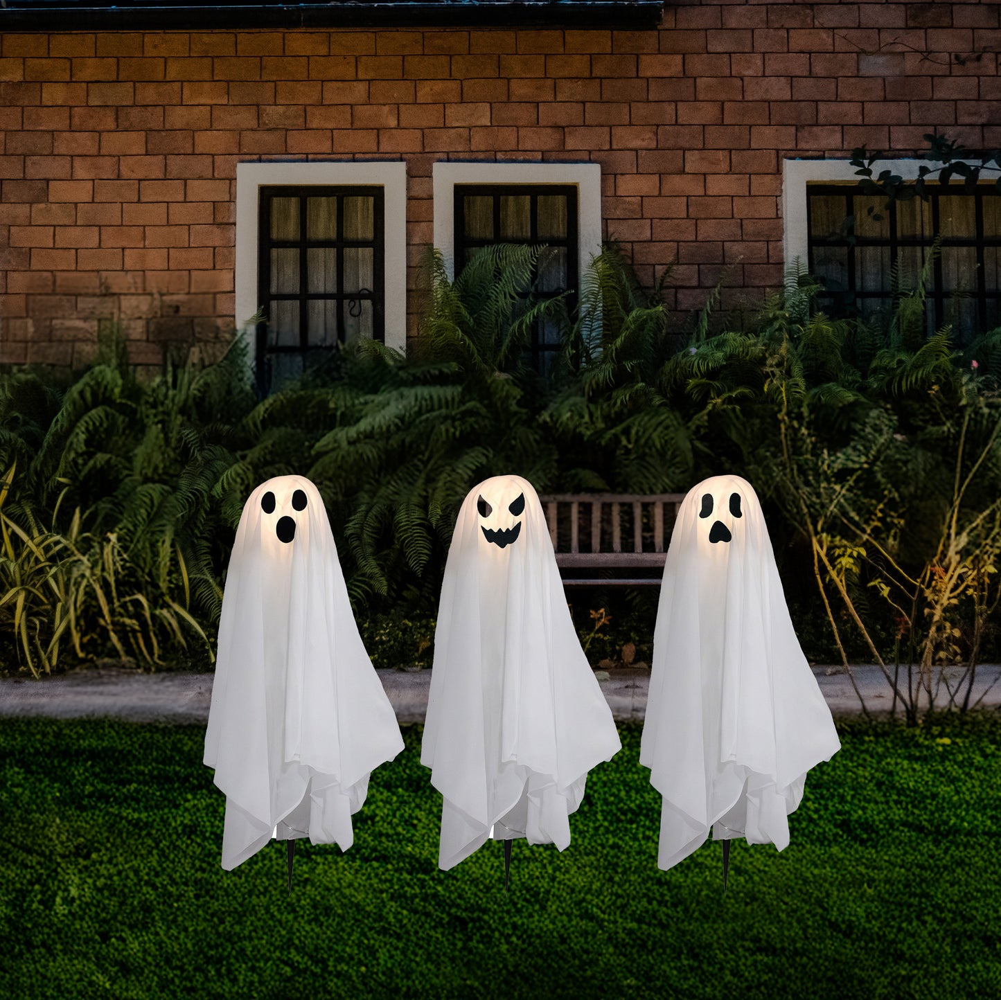 Battery-Operated Lighted Ghosts - Set of 3