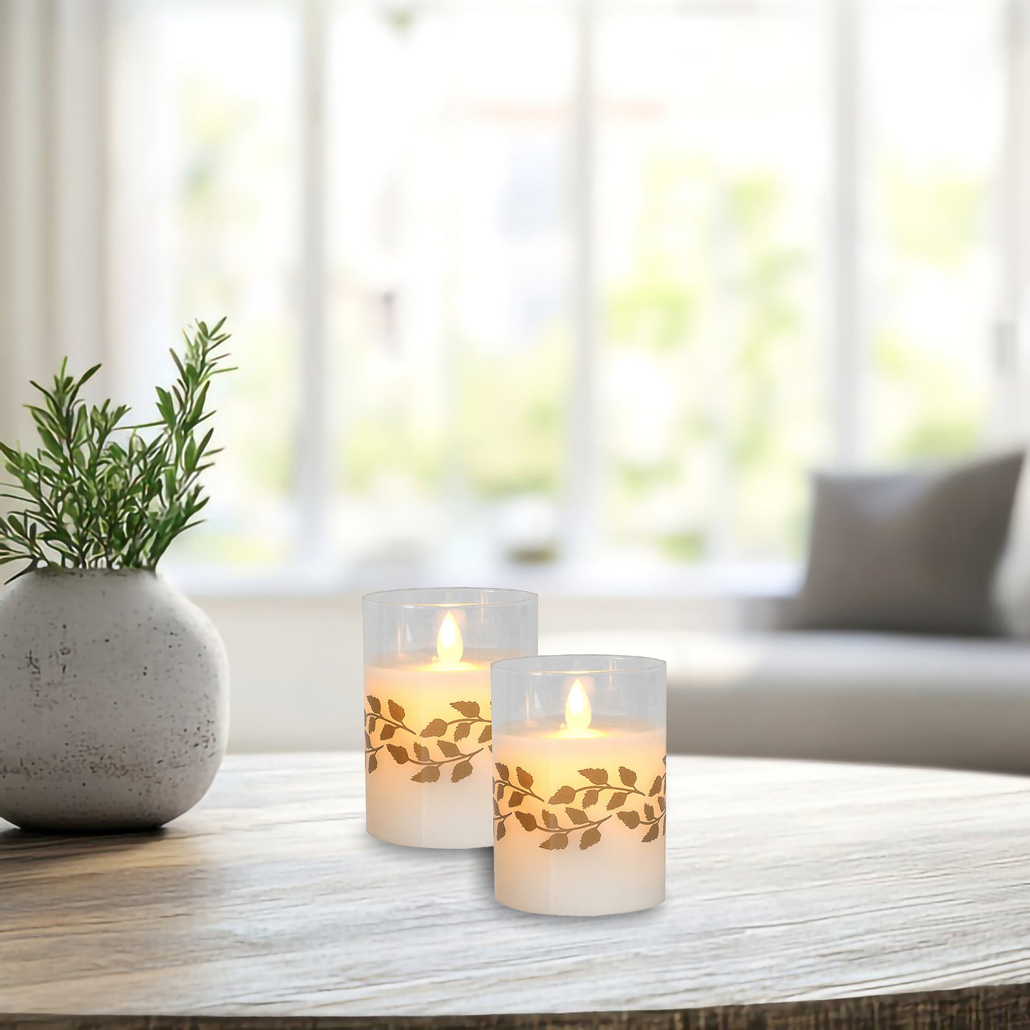 Battery Operated LED Glass Candles with Flickering Flame, Set of 2