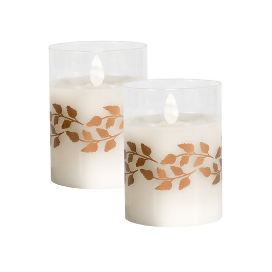 Battery-Operated LED Glass Candles with Flickering Flame, Garland - Set of 2