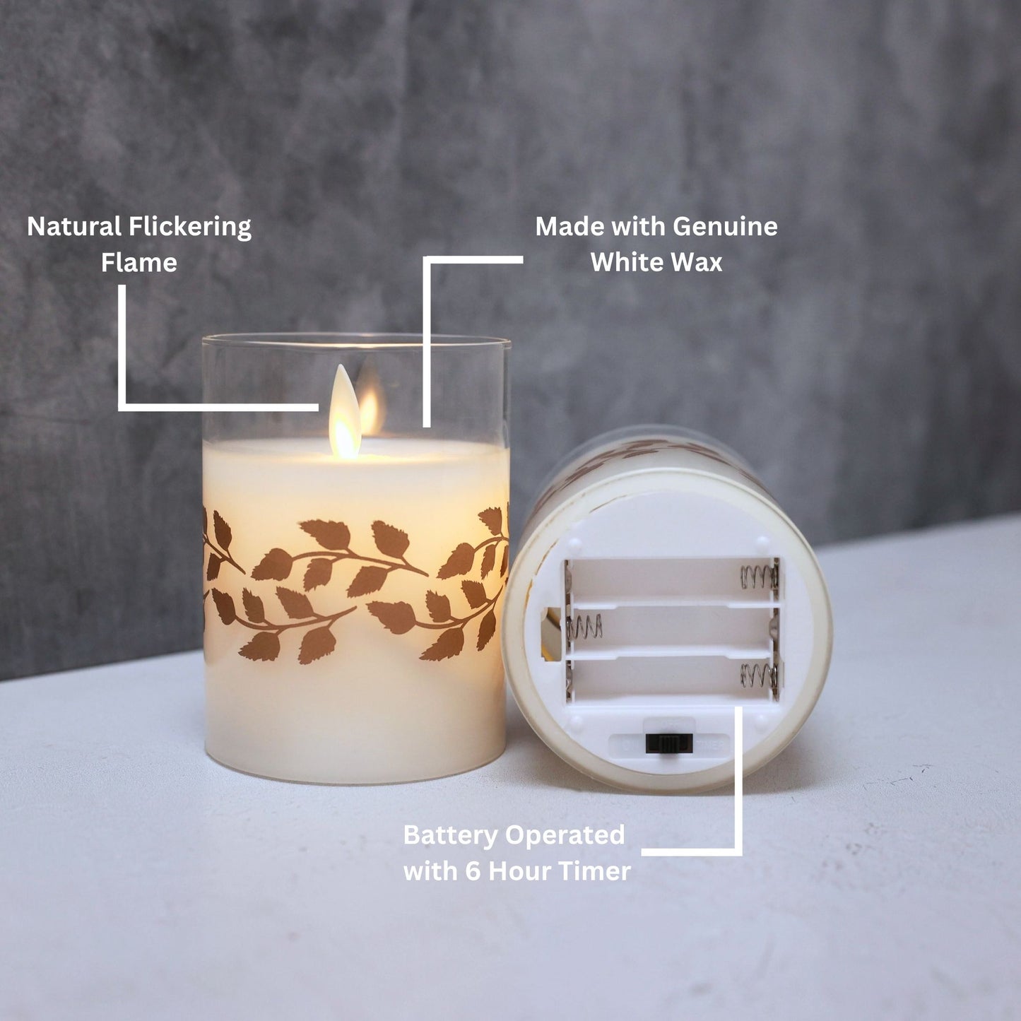 Battery Operated LED Glass Candles with Flickering Flame, Set of 2