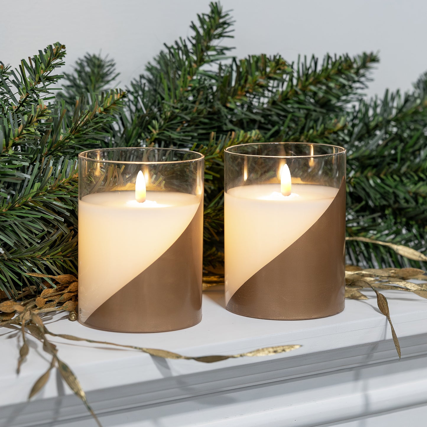 Battery-Operated LED Glass Candles with Moving Flame, Accent - Set of 2