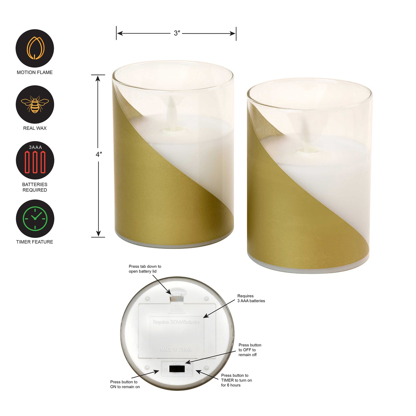 Battery-Operated LED Glass Candles with Moving Flame, Accent - Set of 2