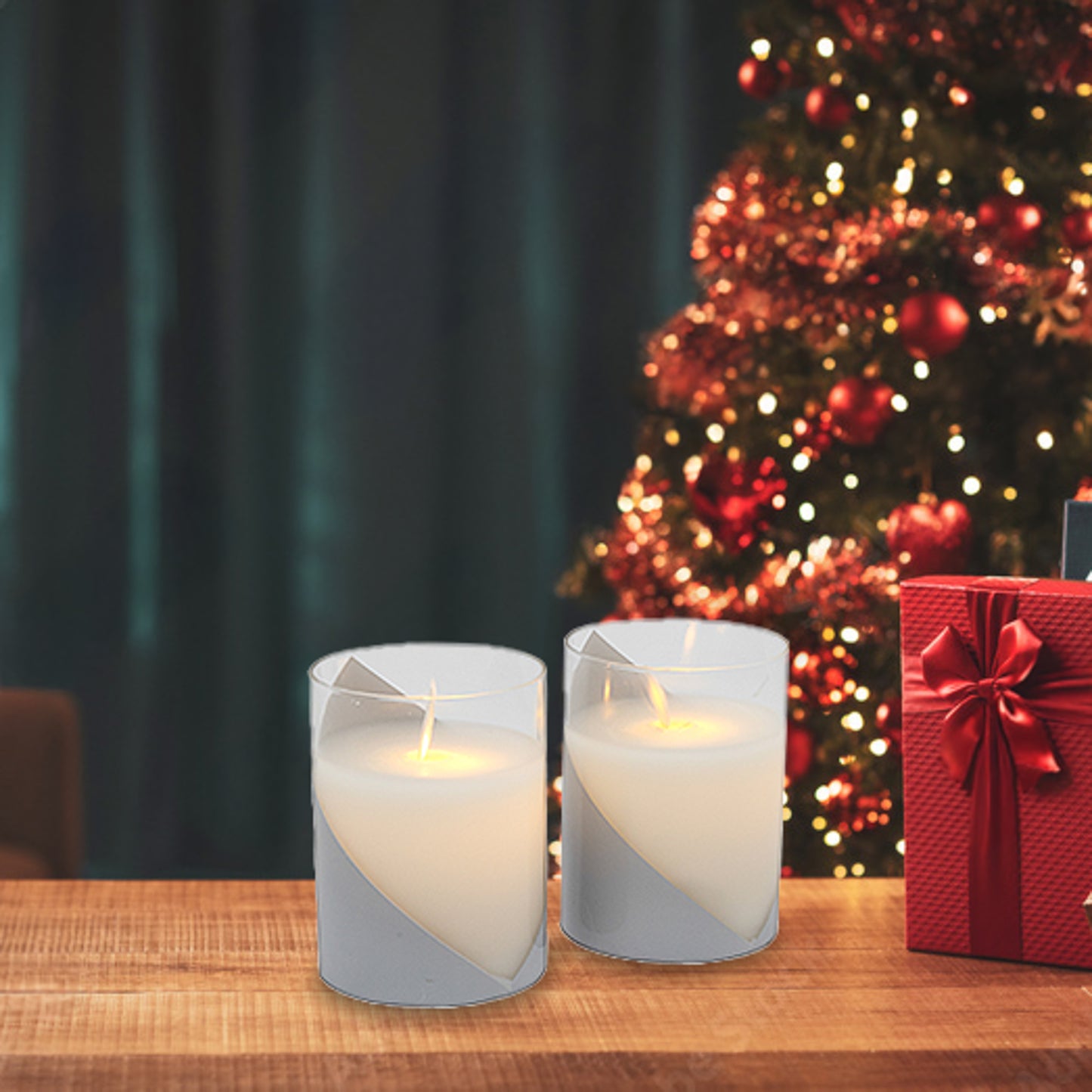 Battery-Operated LED Glass Candles with Moving Flame, Accent - Set of 2