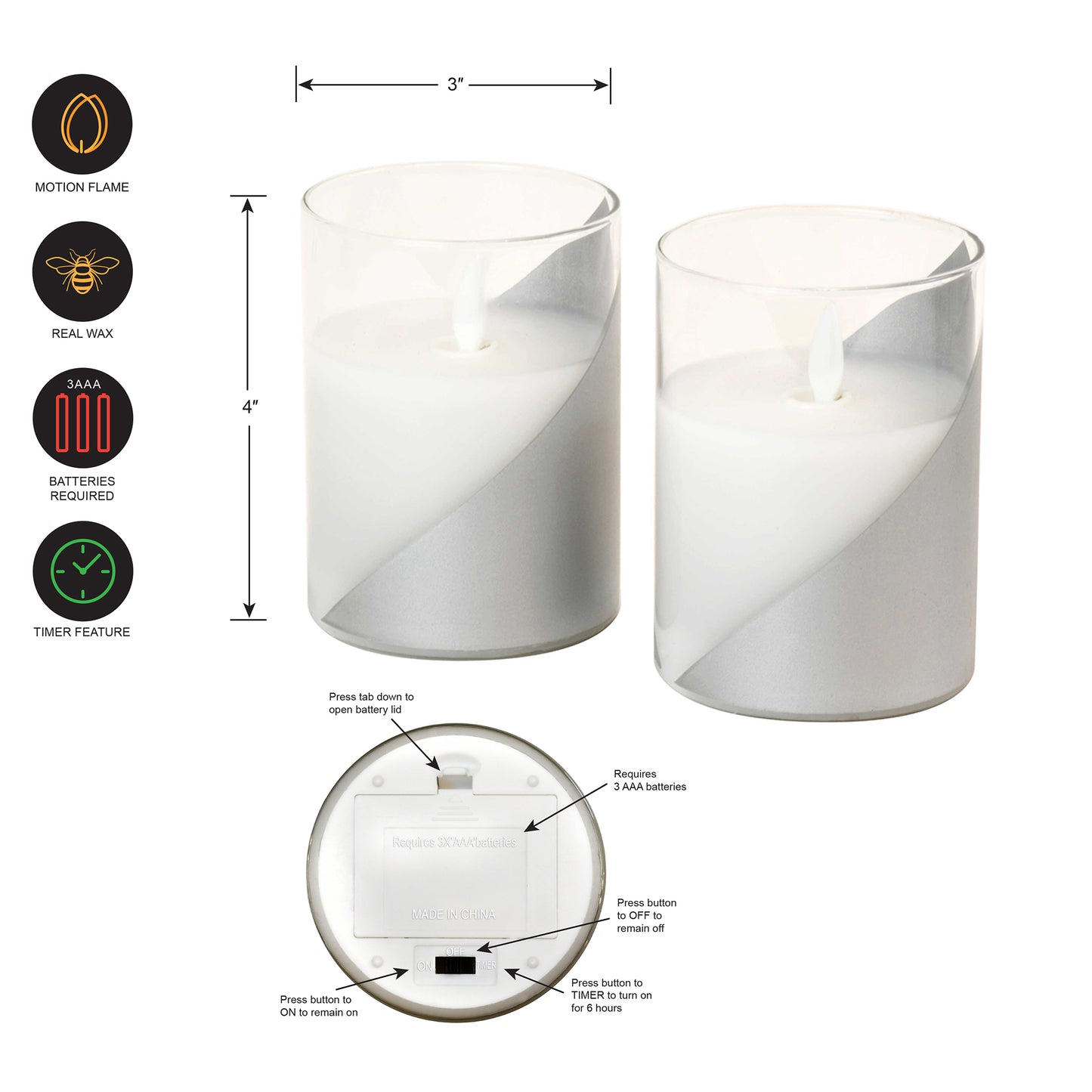 Battery-Operated LED Glass Candles with Moving Flame, Accent - Set of 2
