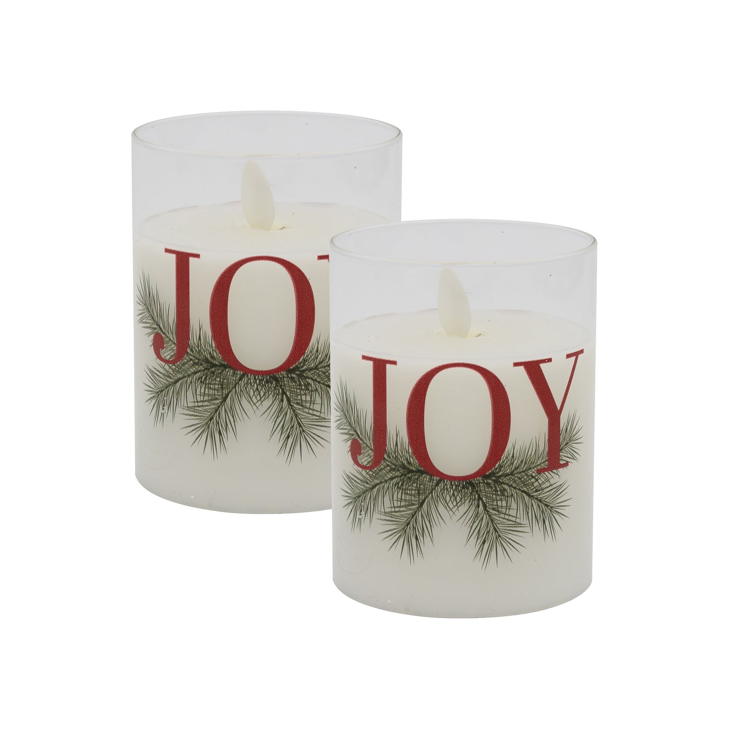 Battery Operated LED Glass Candles with Action Flame, JOY - Set of 2