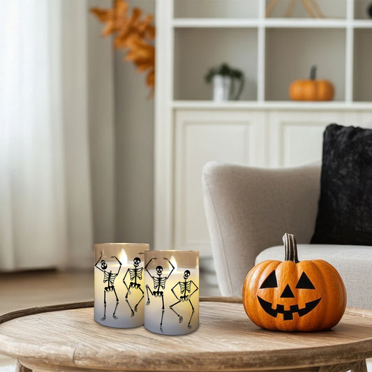 Battery Operated LED Glass Candles with Flickering Flame, Graveyard Dance - Set of 2