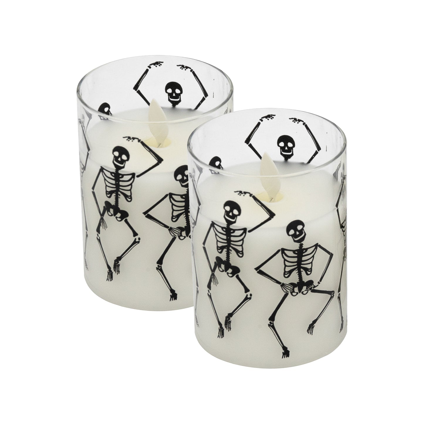 Battery Operated LED Glass Candles with Flickering Flame, Graveyard Dance - Set of 2