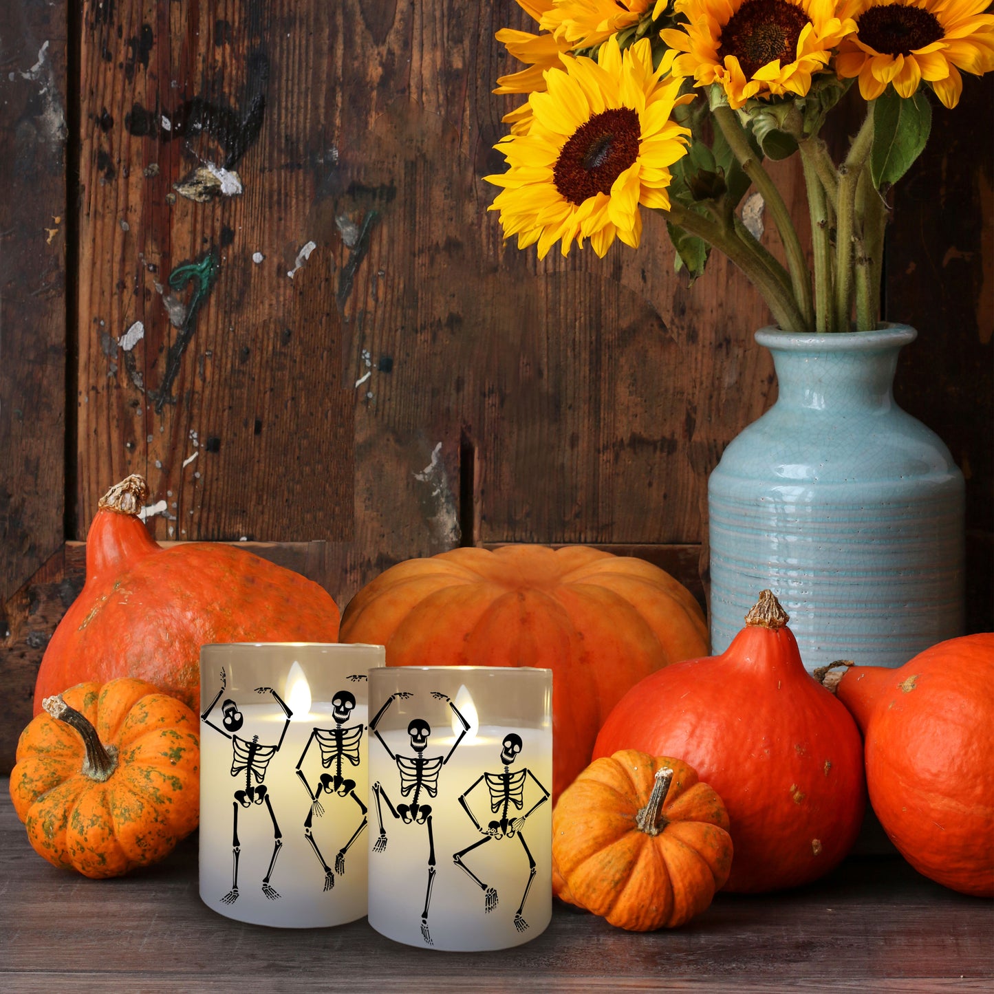 Battery Operated LED Glass Candles with Flickering Flame, Graveyard Dance - Set of 2