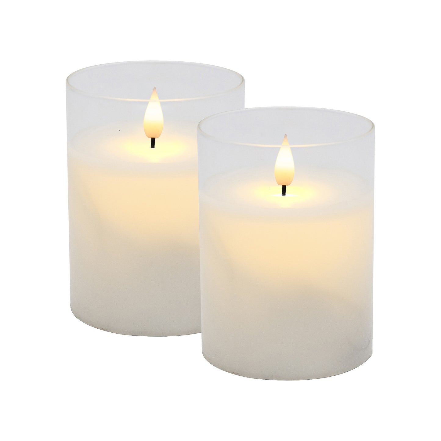 Battery-Operated LED Glass Candles with Flickering Flame - Set of 2