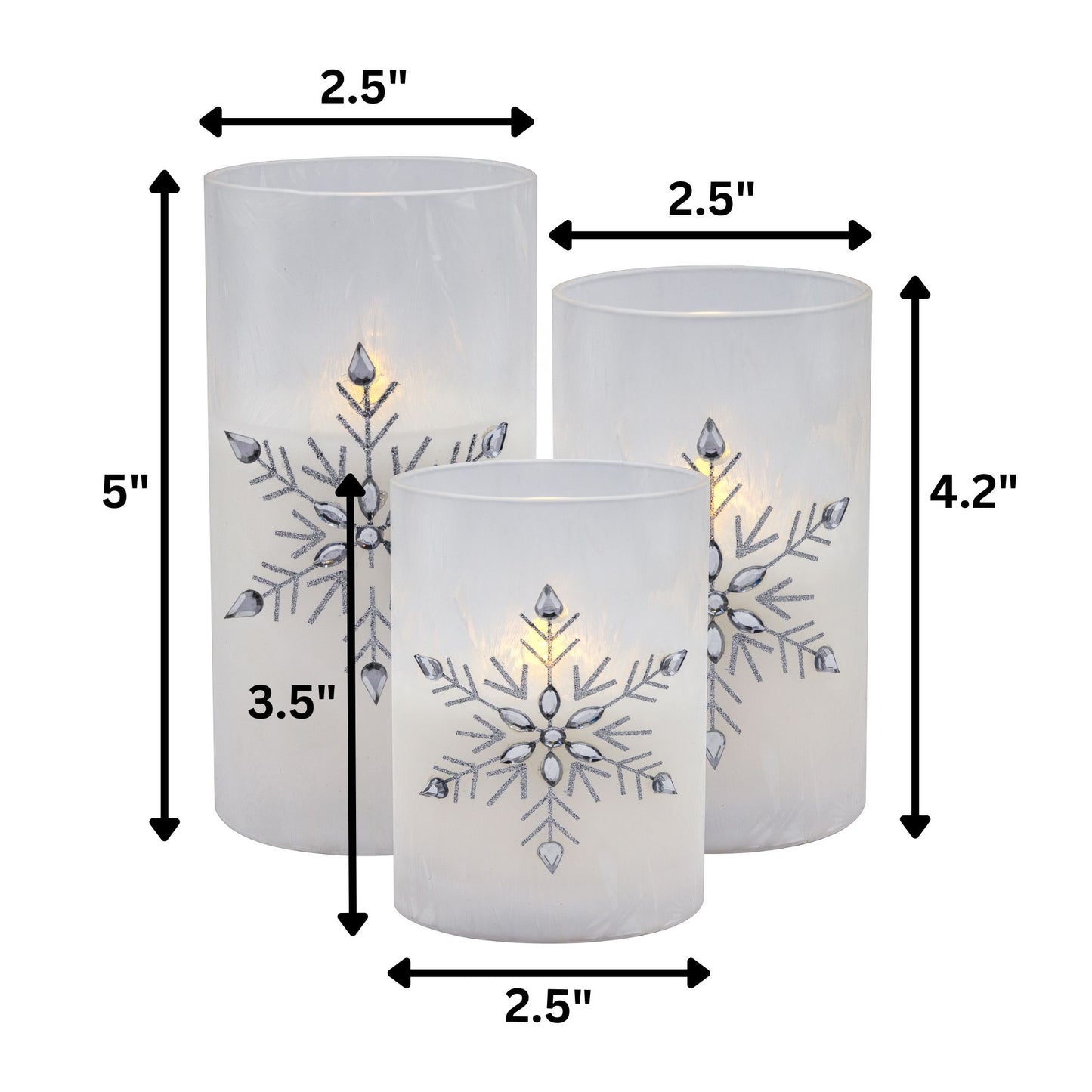 Battery-Operated Glass Snowflake Hurricanes - Set of 3