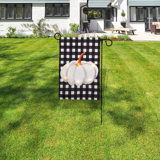 Battery-Operated Lighted LED Outdoor Banner with Garden Flag Stand - Harvest