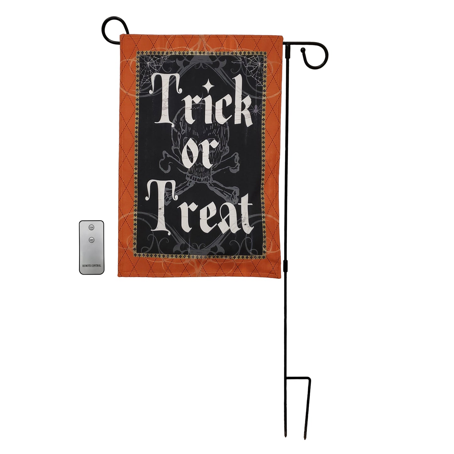 Battery-Operated Lighted LED Outdoor Banner with Garden Flag Stand - Trick-or-Treat