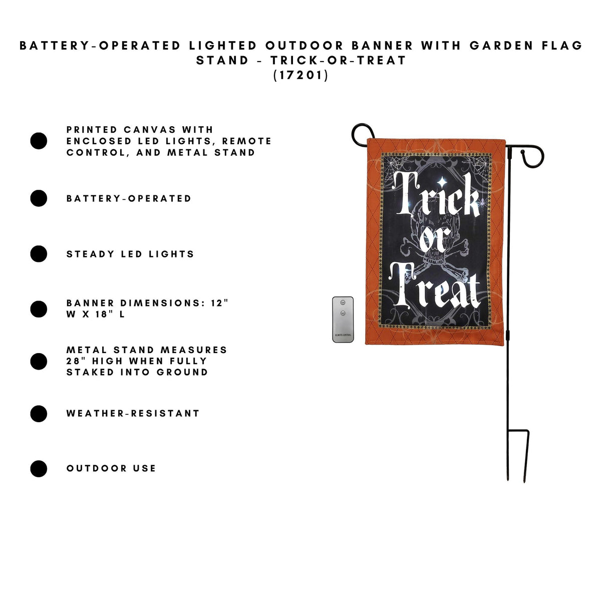 Battery-Operated Lighted LED Outdoor Banner with Garden Flag Stand - Trick-or-Treat