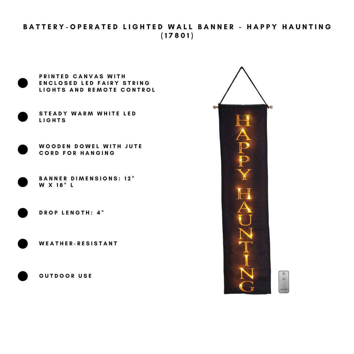 Battery-Operated Lighted Wall Banner - Happy Haunting