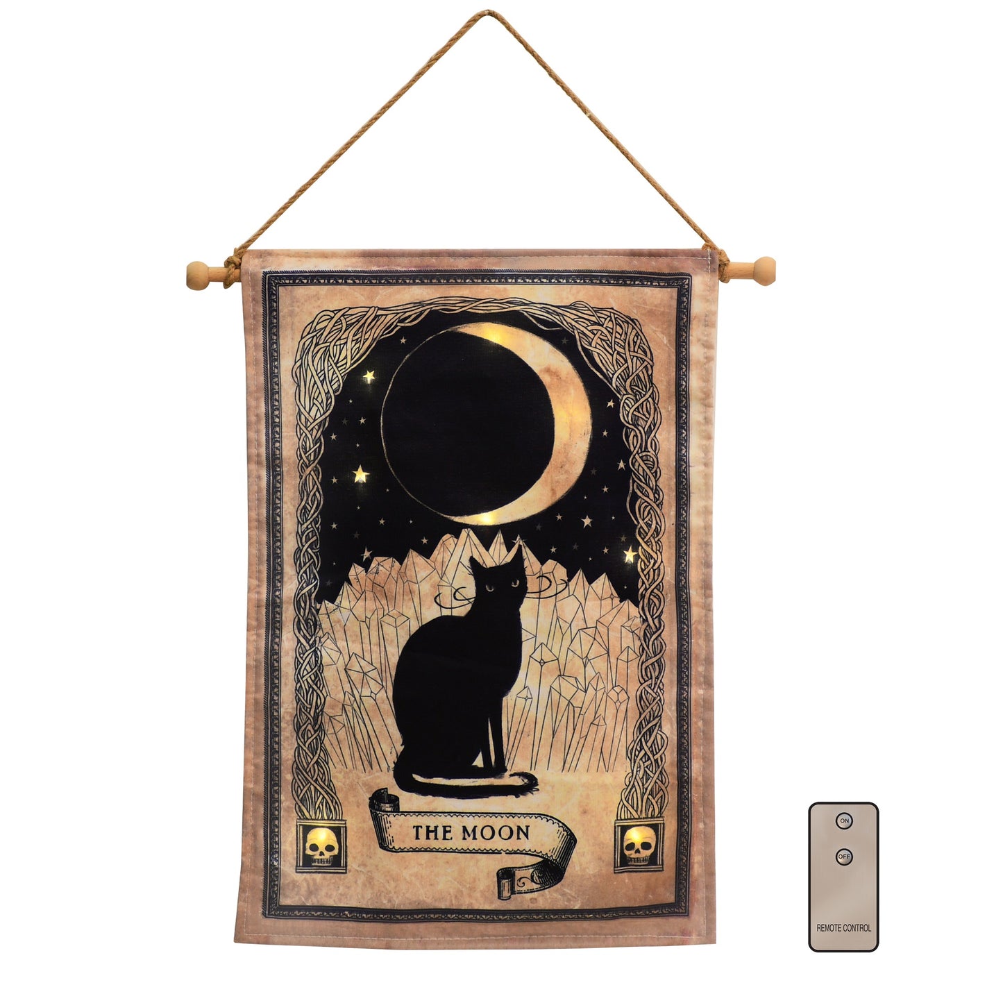 Battery-Operated Lighted Wall Banner - Black Cat and Moon
