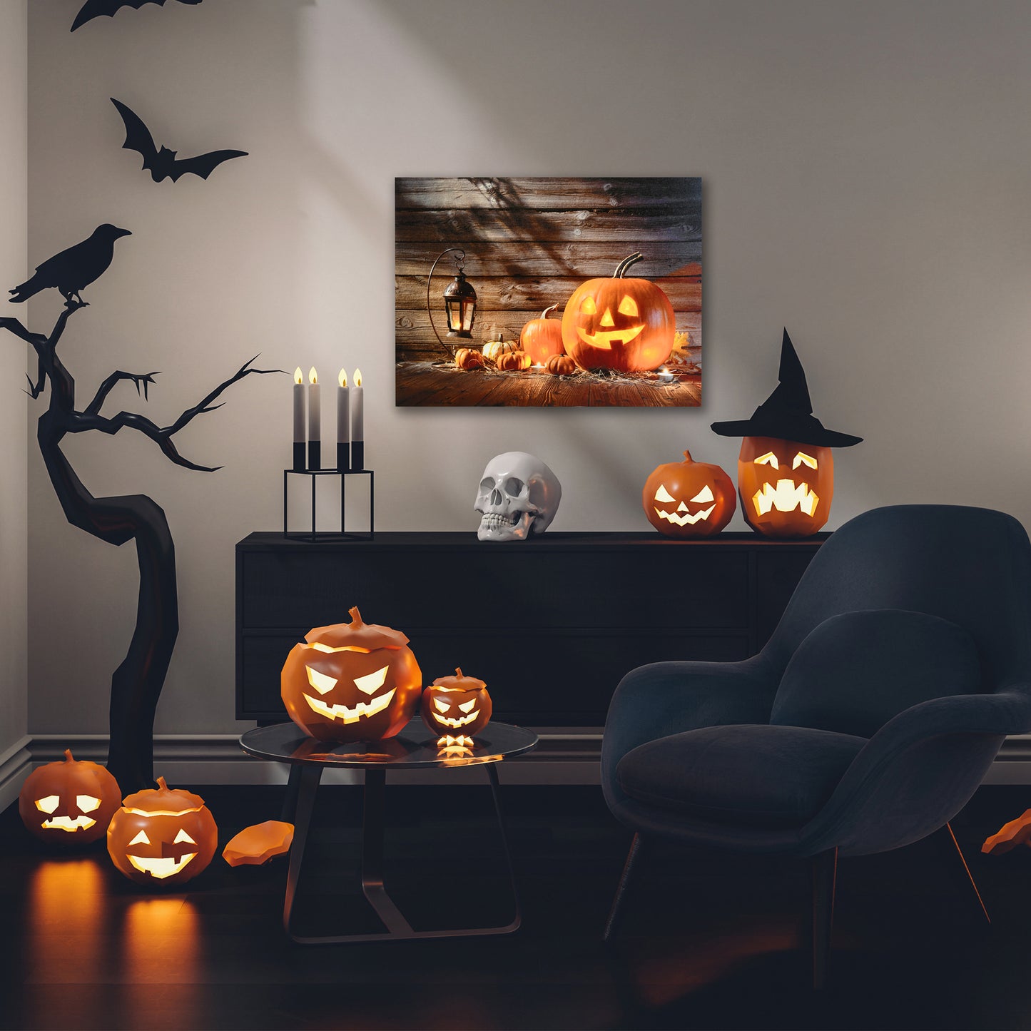 Battery-Operated Lighted Wall Art with Remote Control - Jack O’ Lantern