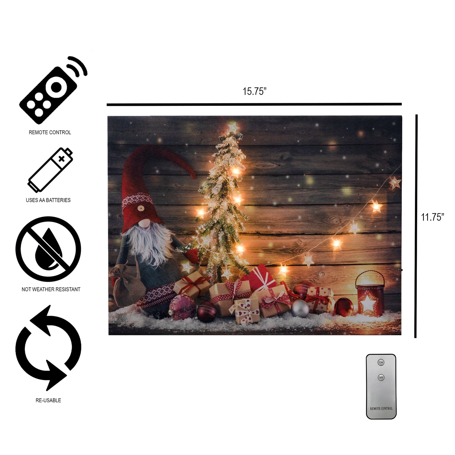 Battery-Operated Lighted Wall Art - Gnome for the Holidays