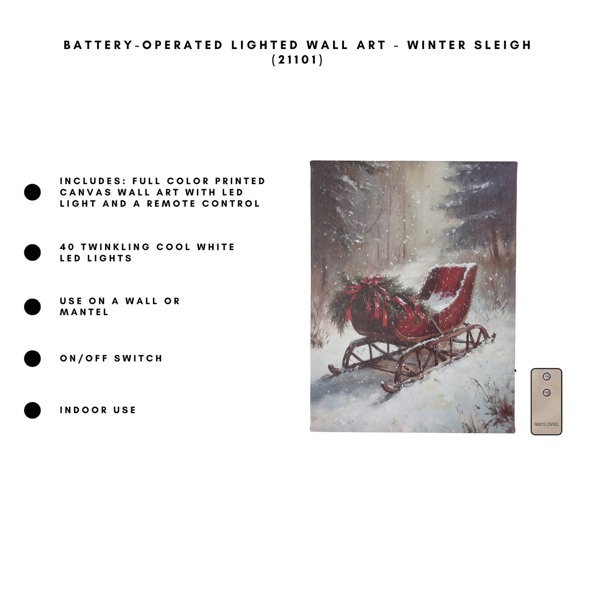 Battery-Operated Lighted Wall Art - Winter Sleigh