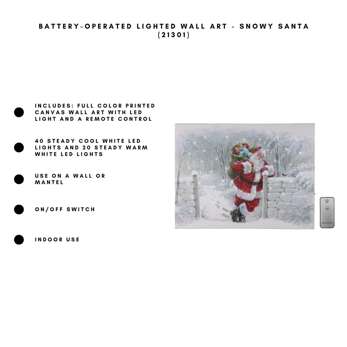 Battery-Operated Lighted Wall Art - Snowy Santa